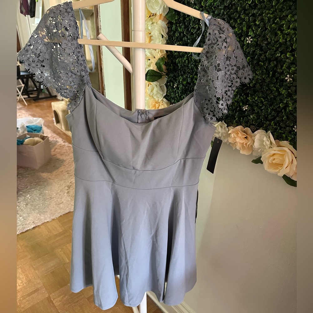 NWT Juniors City Studio Light Blue dress with floral sleeves